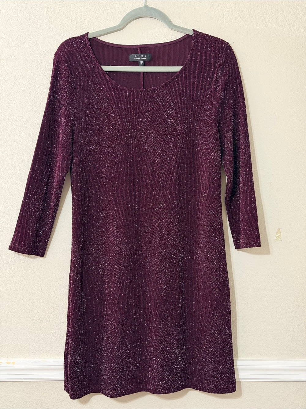 Trixxi Shimmering Plum Long Sleeve Scoop Neck Dress